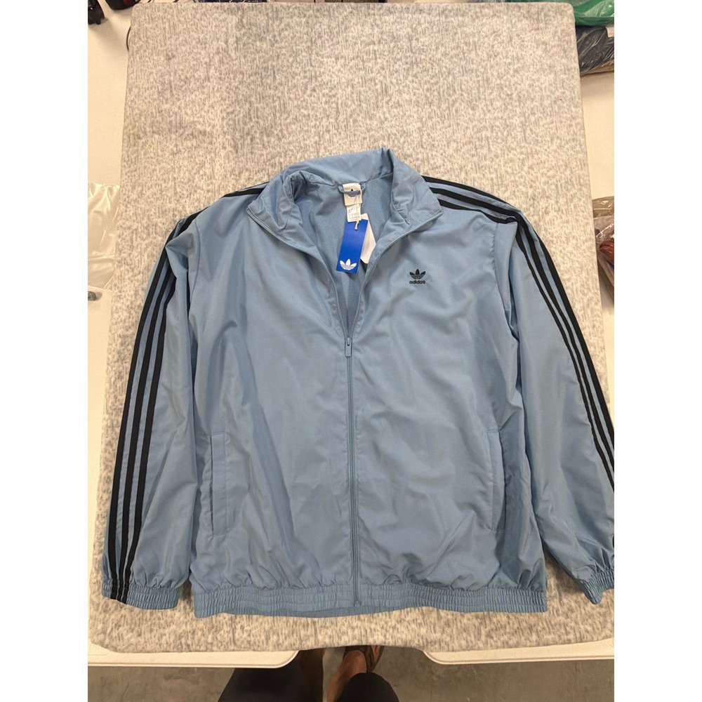 adidas Light Blue Bomber Jacket with Black Stripes